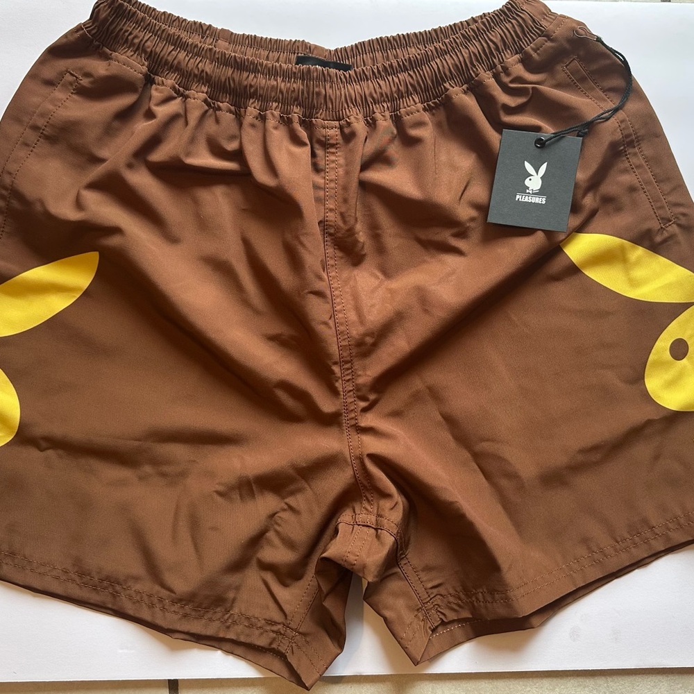Pleasures x Playboys Mens Collide Shorts Brown Size Medium - NWT